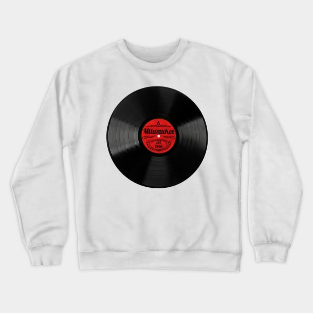 Milwaukee Gift Retro Musical Art Vintage Vinyl Record Design Crewneck Sweatshirt by Tennessee Design Studio